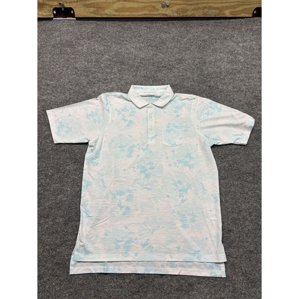 B. Draddy Youth Boys Polo Shirt Size 12 Light Blue White Abstract Print Golf Tee